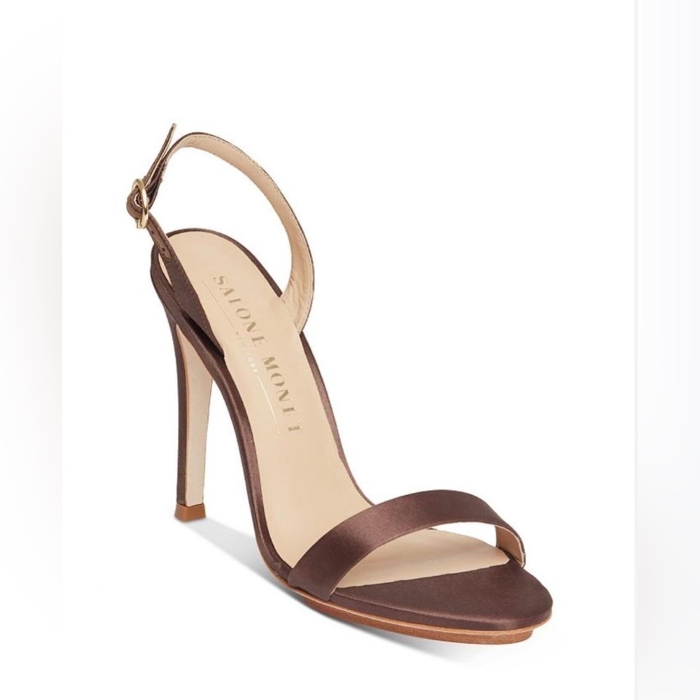 Salone Monet Sable Open Toe High Heel Satin Slingback Stiletto Heels Sandals NWT